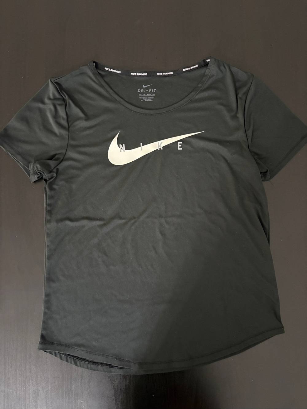 Nike Dri-FIT Running T-Shirt Black White Logo Crew Neck Short Sleeve Women XS